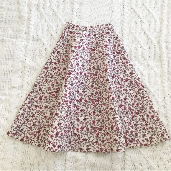NWT Anthropologie Quilted Floral Prairie Cottagecore Midi Circle Skirt Cream 0 - Picture 3 of 12